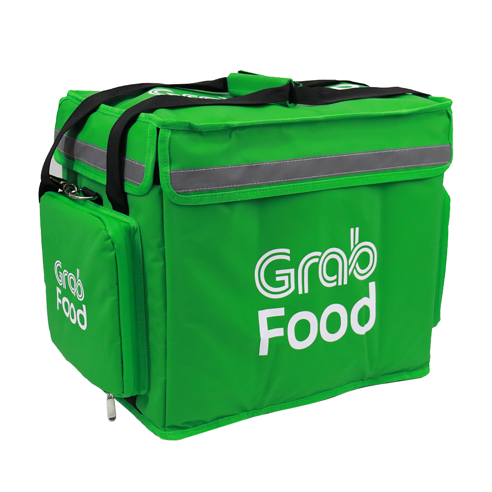 Bolsa de entrega de alimentos reutilizable con logotipo personalizado, bolsa enfriadora con aislamiento térmico de bolsillo extensible con portavasos ACD-H-035