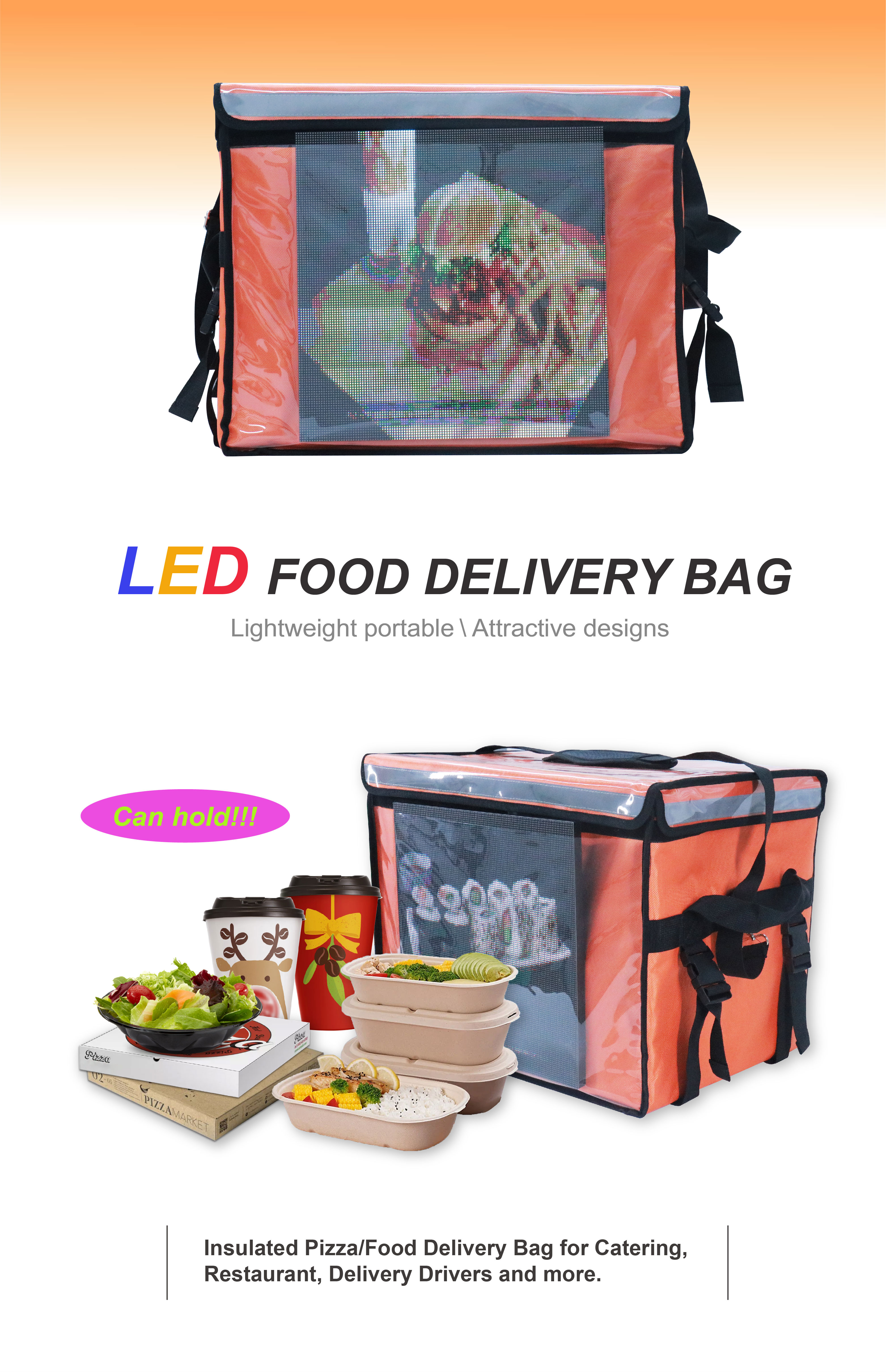 LED-ekraaniga toidu kohaletoimetamise kott