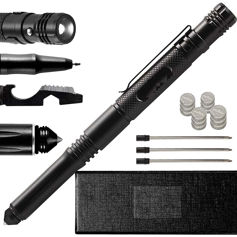 야외 장비 생존 자기 방어 멀티 도구 손전등 전술 펜 (유리 차단기 및 병따개 포함)