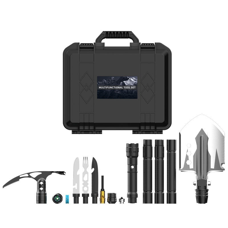 Kit de supervivencia para acampada, pala plegable táctica multifuncional, hacha, linterna, conjunto de herramientas combinado