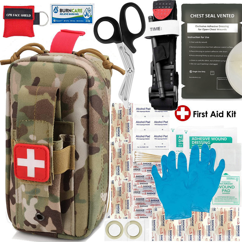 Portable battlefield trauma first aid kit with tactical bag