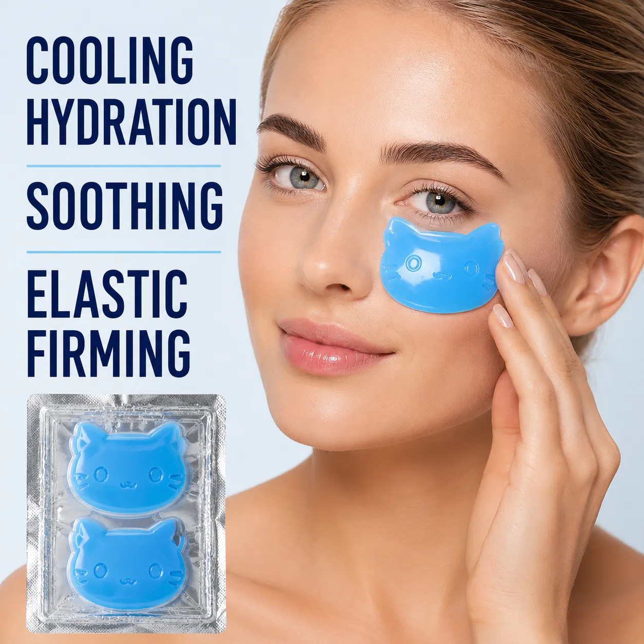 Clytiau llygaid hydrogel label preifat siâp personol mewn pecynnu pothell gwactod sy'n dangos galluoedd gweithgynhyrchu mowldiau OEM ODM.