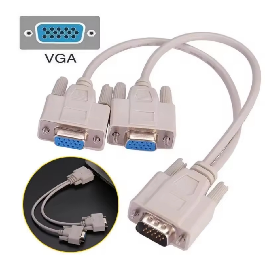 VGA 1 Male to 2 Female Y Splitter Cable 1080P Monitor187j