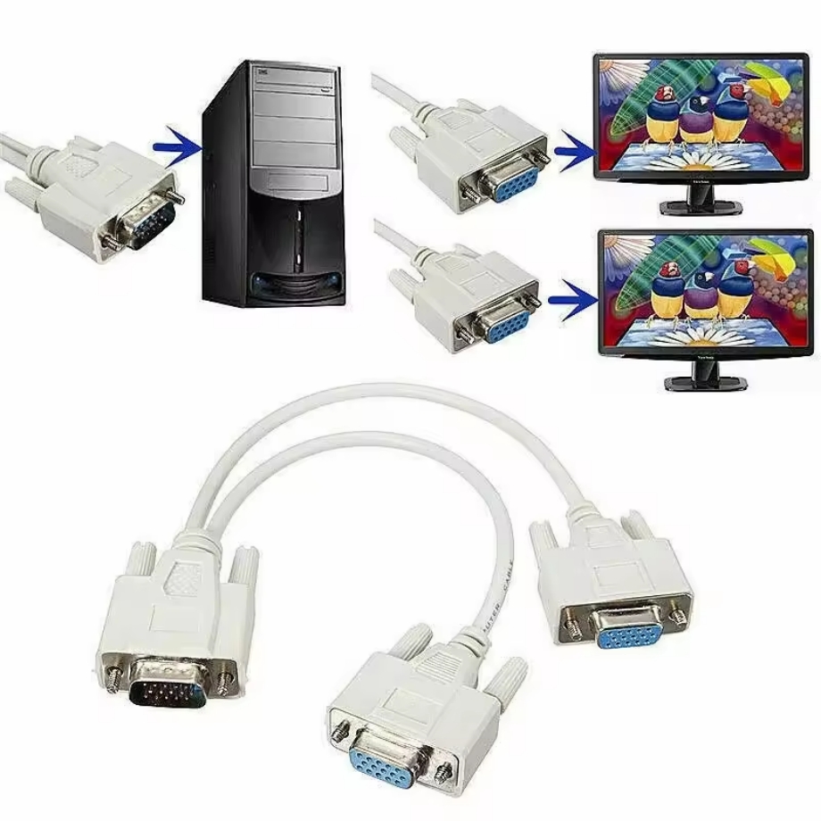 VGA 1 Male to 2 Female Y Splitter Cable 1080P Monitor2t0h