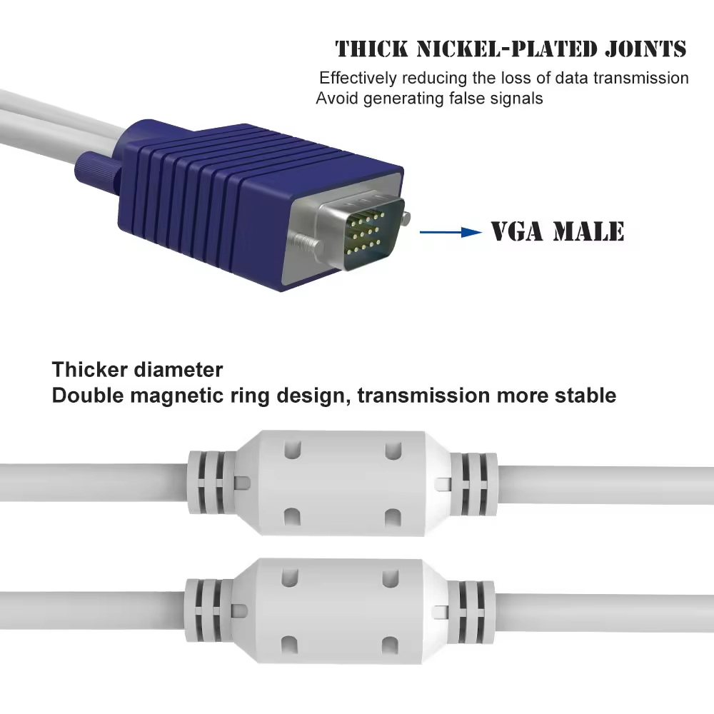 VGA 1 Male to 2 Female Y Splitter Cable 1080P Monitor3ws4