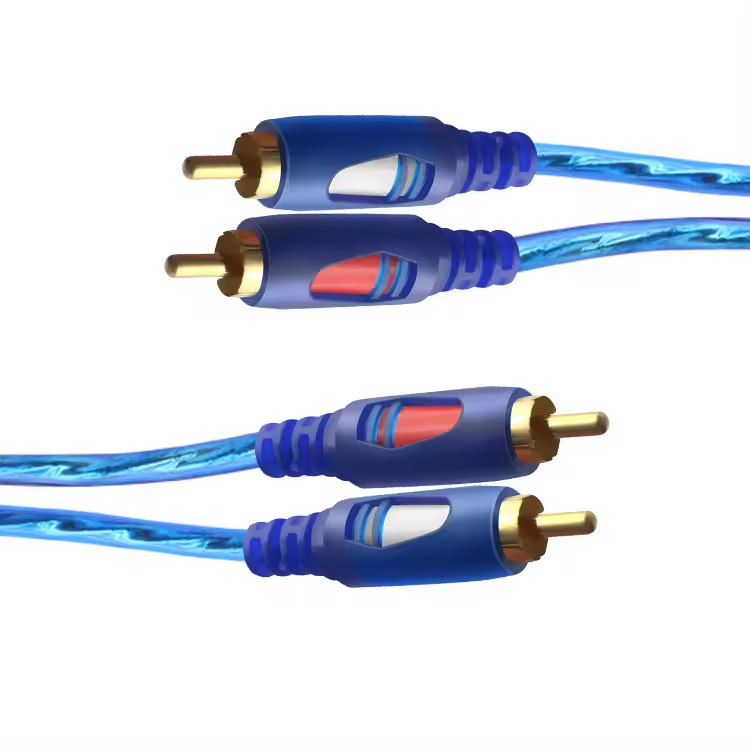 Amewire High quality transparent blue 4K Gold Plated 2Rca To 2Rca Audio Cable Aluminum Shell For Dvd Car