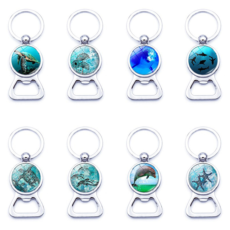 Zinc Alloy Keychains with Bottle Opener-Glass Inlay Process