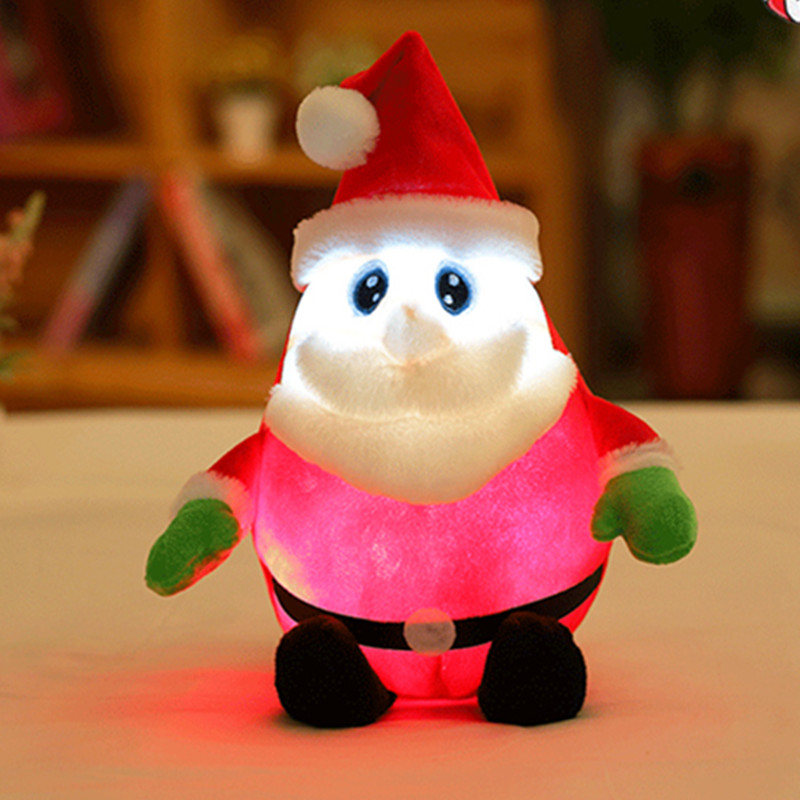 Père Noël chantant en peluche brillant, avec lumière LED et musique, cadeaux de noël pour enfants, vente en gros
