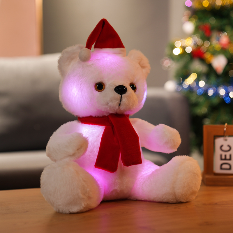 뜨거운 판매 LED 조명 노래 테디 베어 플러시 장난감 밤 박제 음악 크리스마스 베어 선물