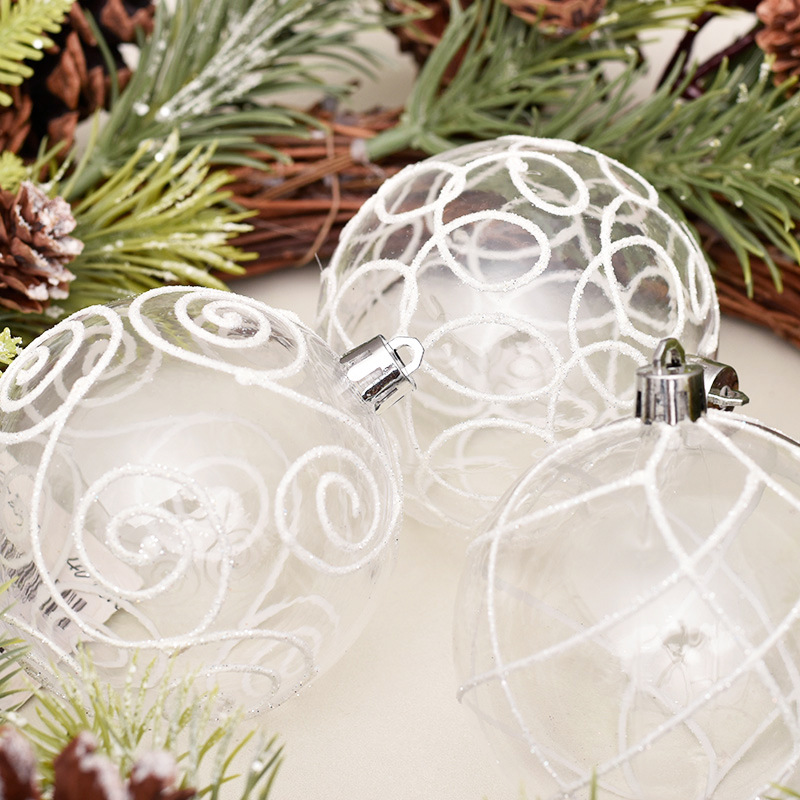 Wholesale Promotional 18pcs 8cm Transparent Painted Plastic Christmas Ball Ornaments For Party Decoration