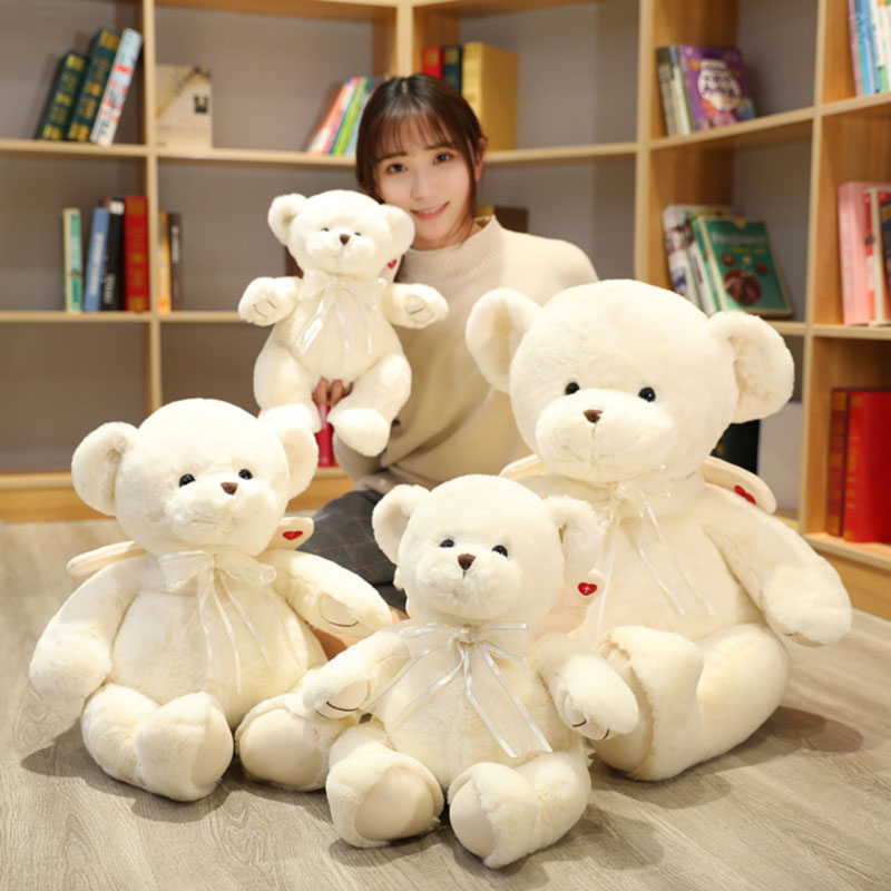Mainan Boneka Beruang Teddy Mewah Valentine Populer Khusus dengan Sayap Malaikat untuk Anak Perempuan dan Dekorasi Rumah