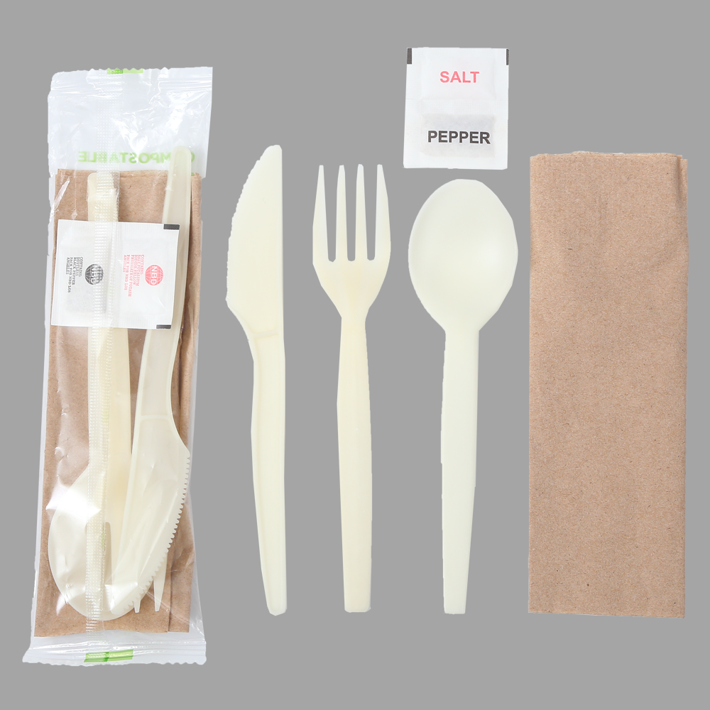 Quanhua SY-030411-FKSN, PSM Dao nĩa thìa muối tiêu và khăn ăn trong gói sinh học hoặc gói kraft.