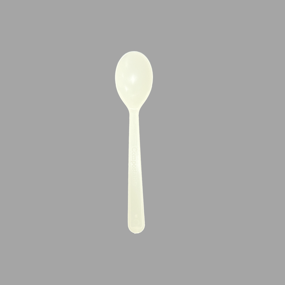 Quanhua SY-006-SP  4.5inch/114mm(± 2 mm) PSM spoon , CornStarch eating utensils , bulked or wrapped by bio bags, kraf...