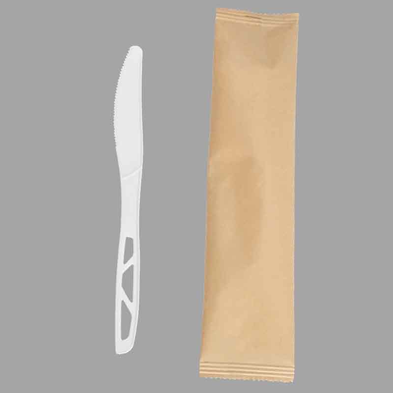 Quanhua SY-017-KN-I, cuchillo CPLA envuelto de 6,85 pulgadas/174 mm, utensilio biodegradable desechable ecológico.