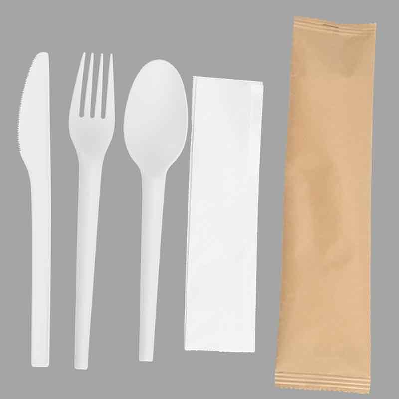 Quanhua SY-16-FKSN CPLA kit de cubiertos con tenedor/cuchillo/cuchara/servilleta (4 en 1)