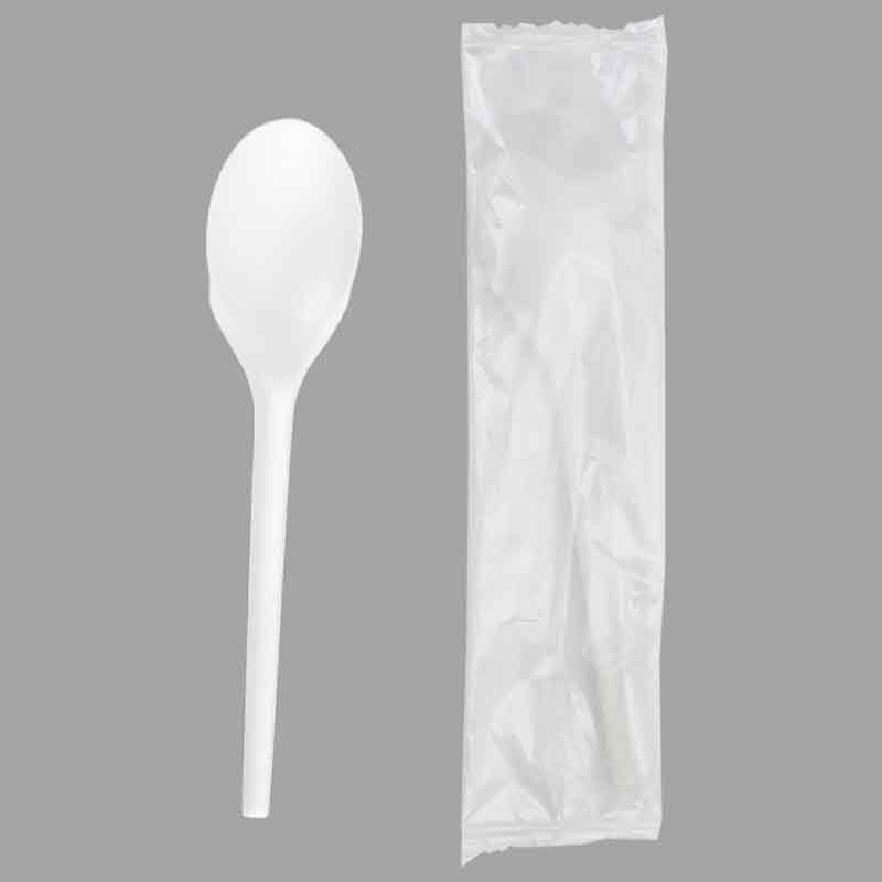 SY-033-I Colher descartável de 6,5 polegadas/165 mm embalada individualmente, utensílio para levar, perfeito para uso em restaurantes, colher biodegradável.