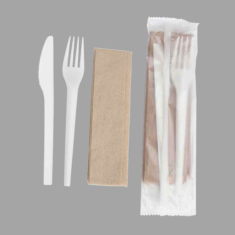 Quanhua SY-16-FKN CPLA kit de cubiertos con tenedor, cuchillo y kapkin (3 en 1)