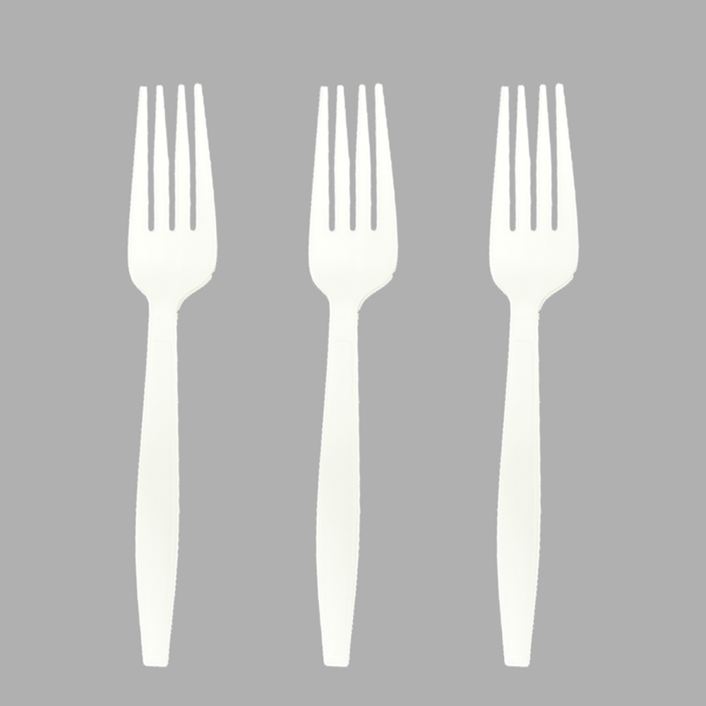 SY-15-FO-I biodegradable & compostable CPLA forks 155mm/6.1 inch individually-wrapped by bio bags or kraft paper bags