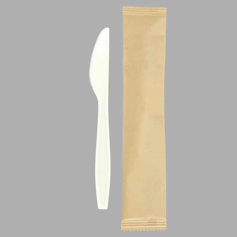 Cuchillo CPLA biodegradable y compostable SY-15-KN-I de 160 mm/6,3 envuelto individualmente en bolsas biológicas o bolsas de papel kraft