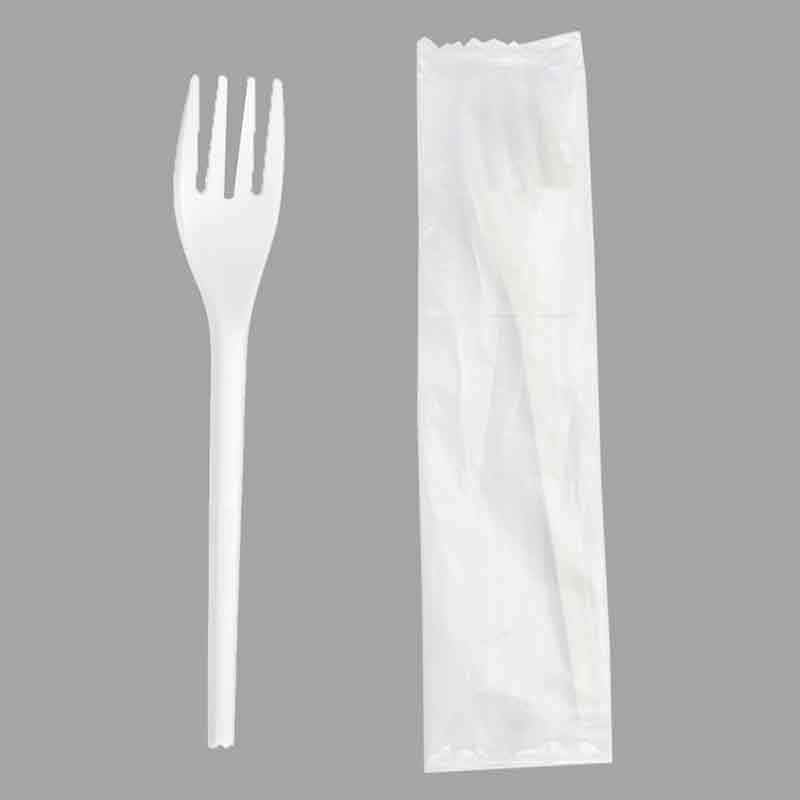 SY-002-I Nĩa có thể phân hủy màu trắng 6,3 inch/160 mm được bọc riêng trong các nĩa CPLA sinh học được bọc riêng để dã ngoại trong bữa tiệc BBQ.