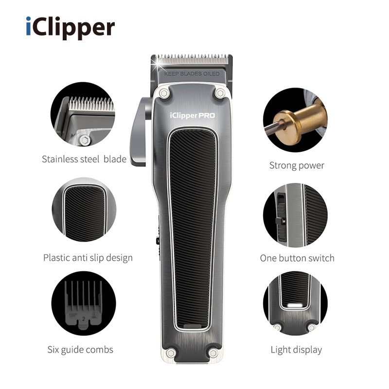 Il barbiere professionale cordless ricaricabile IClipper-K77 utilizza il tagliacapelli BLDC con lama DLC