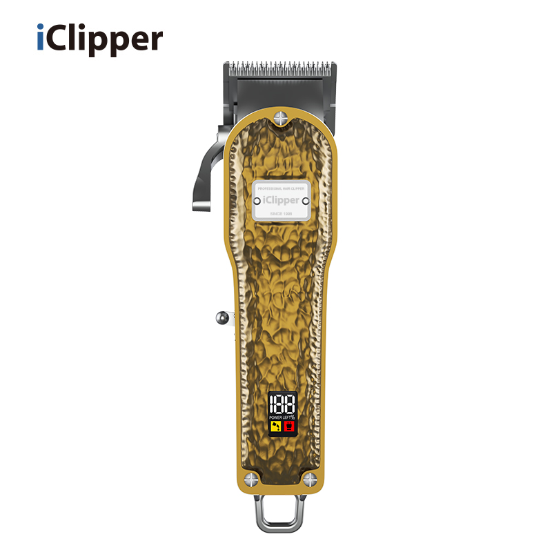 Iclipper-K2S USB 전문 이발사 헤어 커팅 머신 전기 무선 LCD 헤어 트리머 골드 실버 모든 금속 머리 가위
