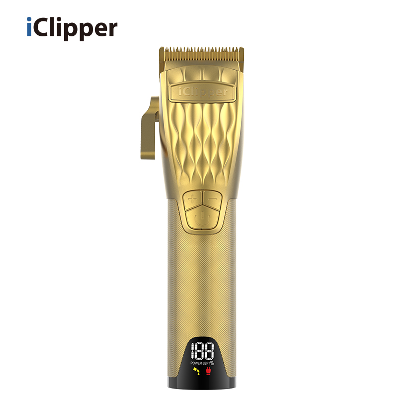 Iclipper- K38S Golden Hair Trimmer Cut Machine Wireless Metal Electric Clippers მამაკაცის უსადენო პროფესიონალური თმის საკრეჭი