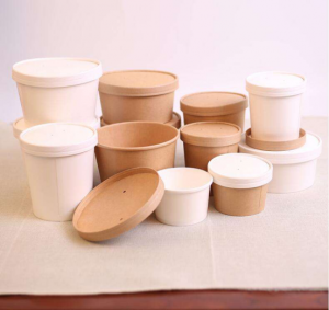 Disposable Rectangle Square Biodegradable Recyclable Takeaway Food Packaging Paper Bowl sareng Lids